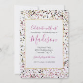 Invitation Points Confetti Noir Rose Or Glitzy Anniversaire (Devant)