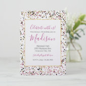 Invitation Points Confetti Noir Rose Or Glitzy Anniversaire (Debout devant)