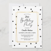 Invitation Points Confetti noirs et blancs 21e fête d'anniver (Devant)