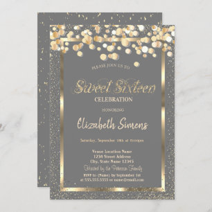Invitation Points Confetti Or Brown Sweet 16