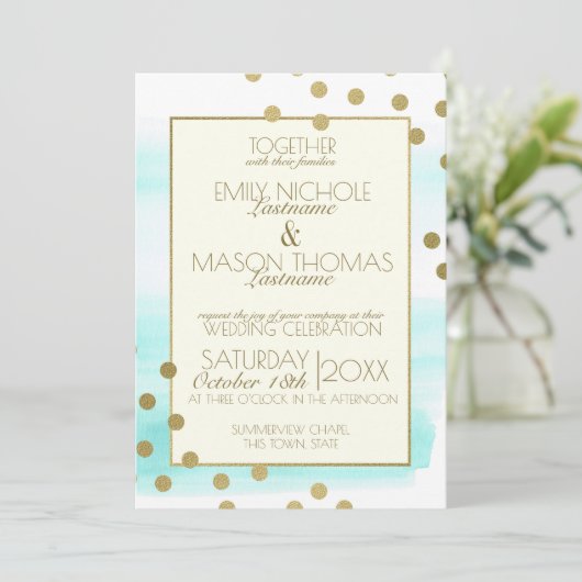 Invitation Points Confetti Or et Mariage Aquarelle (Debout devant)