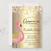 Invitation Points Confetti Or, Flamant rose rose Quinceañera (Devant)
