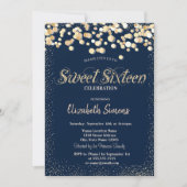 Invitation Points Confetti Or Marine Blue Sweet 16 (Devant)