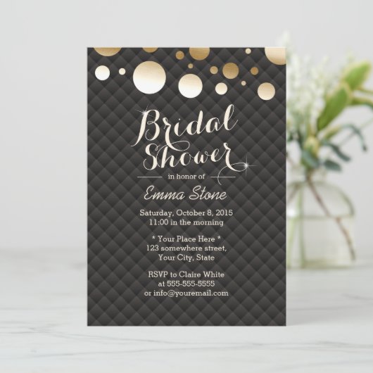 Invitation Points Confetti Or Moderne Fête des mariées élégan (Debout devant)