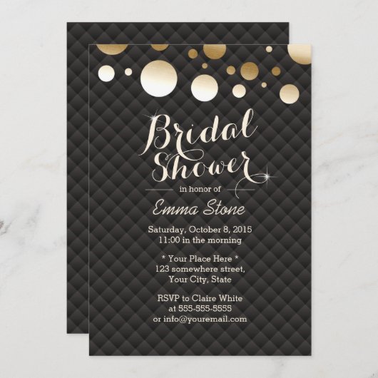 Invitation Points Confetti Or Moderne Fête des mariées élégan (Devant / Derrière)