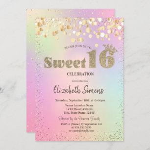 Invitation Points Confetti Or Princesse Holographique Sweet 1