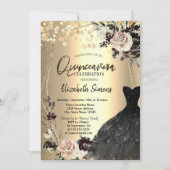 Invitation Points Confetti Or, Roses, Robe Noire Cadre (Devant)