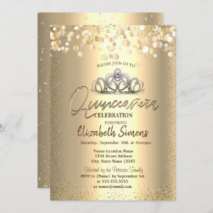 Invitation Points Confetti Or, Tiara Quinceañera