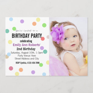 Invitation Points Confetti Photo personnalisée Fête d'anniver