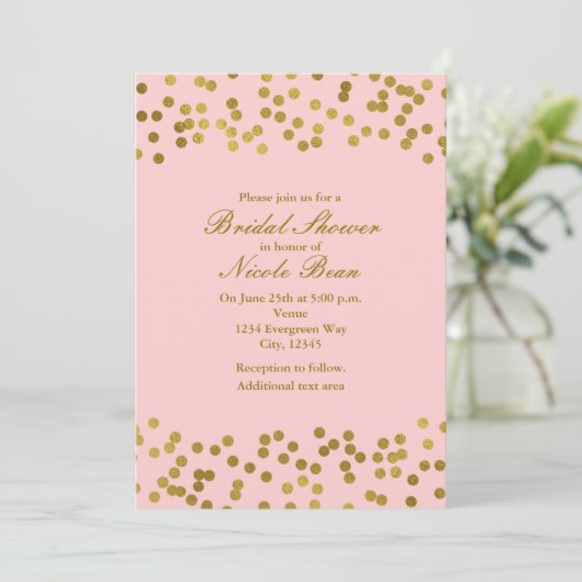 Invitation Points Confetti Pink & Gold Faux Blushing (Debout devant)