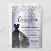 Invitation Points Confetti, Robe Noire Verre Violet Quinceañe (Devant)