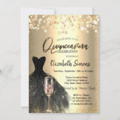 Invitation Points Confetti, Robe Noire Vin Verre Quinceañera (Devant)