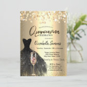 Invitation Points Confetti, Robe Noire Vin Verre Quinceañera (Debout devant)