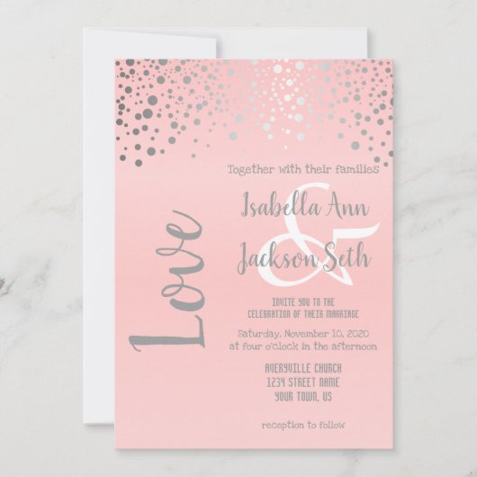 Invitation Points Confetti rose et argent (Devant)