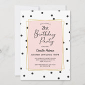 Invitation Points Confetti rose et noir 21e anniversaire (Devant)