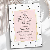 Invitation Points Confetti rose et noir 21e anniversaire