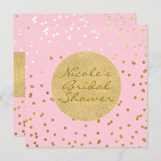 Invitation Points Confetti rose et or brillants Moderne Chic (Devant / Derrière)