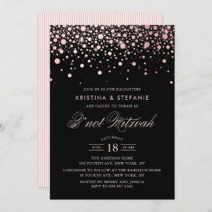 Invitation Points Confetti roses Gold Foil Black B'not Mitzva