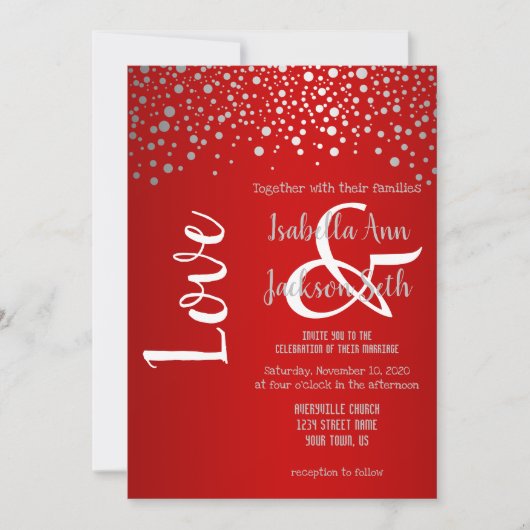 Invitation Points Confetti rouge et argent (Devant)