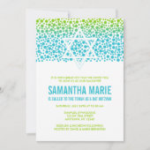 Invitation Points Confetti Turquoise Lime Bat mitzvah vert (Devant)