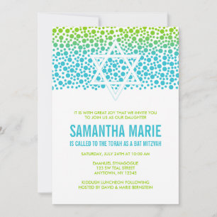 Invitation Points Confetti Turquoise Lime Bat mitzvah vert