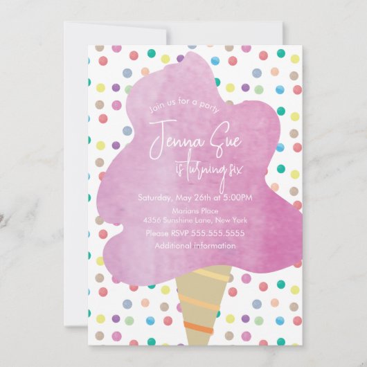Invitation Points d'aquarelle Cotton Candy Carnaval (Devant)