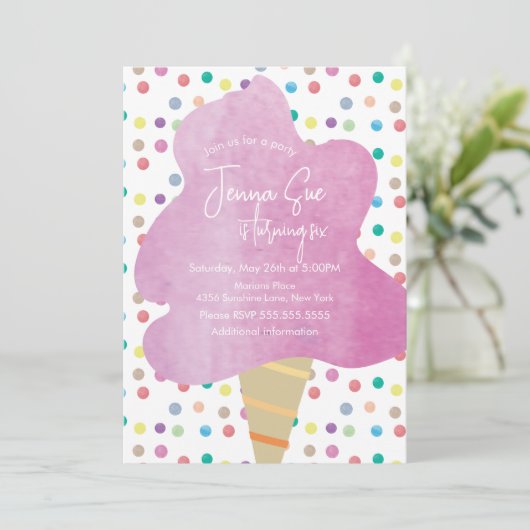 Invitation Points d'aquarelle Cotton Candy Carnaval (Debout devant)