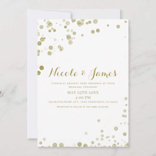 Invitation Points d'aquarelle dorés mariage moderne élégant (Devant)