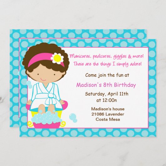 Invitation Points de bleu de partie de spa (Devant / Derrière)