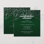 Invitation Points de confettis argent élégants | Vert foncé p (Devant / Derrière)
