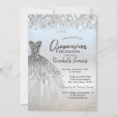 Invitation Points de confettis argentés, robe chic Quinceañer (Devant)