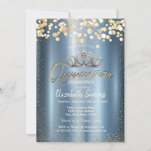 Invitation Points de confettis dorés,Couronne Quinceañera mét
