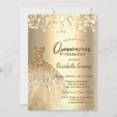 Invitation Points de confettis dorés, robe chic Quinceañera (Devant)