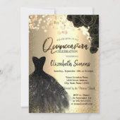 Invitation Points de confettis dorés,Roses noires de robe pou (Devant)