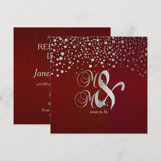 Invitation Points de confettis rouge foncé et argent - Dîner (Devant / Derrière)