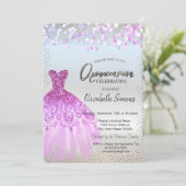 Invitation Points de Confettis Violets, Robe Quinceañera Arge (Debout devant)