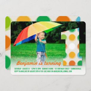 Invitation Points de couleur moderne flou 1er anniversaire Ph