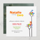 Invitation Points de couleur Whimsical Oiseaux Arbre Enfants  (Devant / Derrière)