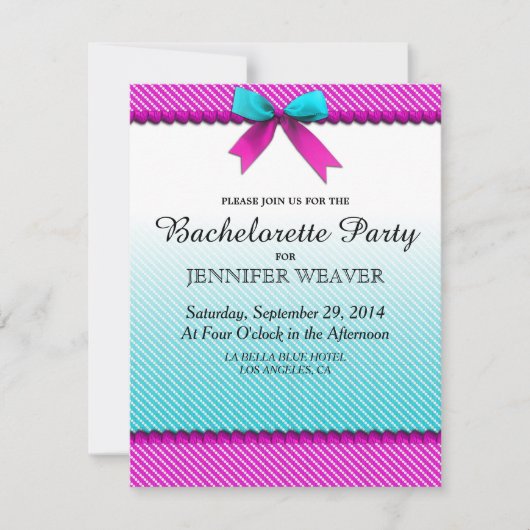 Invitation Points de néon Turquoises Fuchsia Pink & Aqua, Bow (Devant)