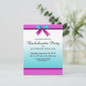 Invitation Points de néon Turquoises Fuchsia Pink & Aqua, Bow (Debout devant)