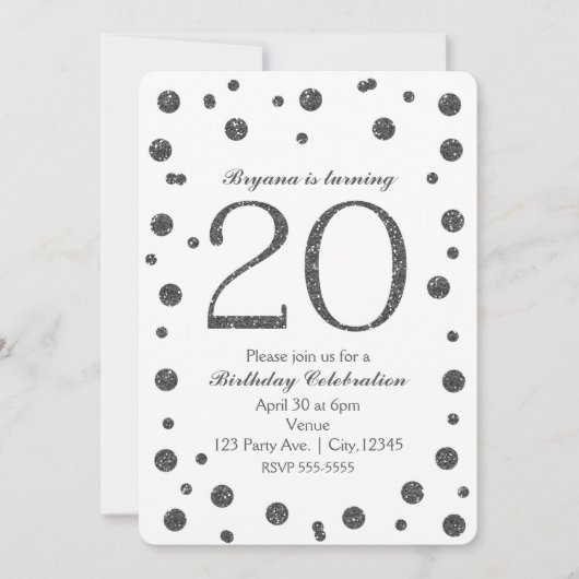 Invitation Points de paillettes argentées 20ème 20 ans Fête d (Devant)