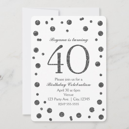Invitation Points de paillettes argentées 40ème 40 ans Fête d (Devant)