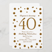 Invitation Points de Parties scintillant blanc et or 40e fête (Devant / Derrière)