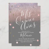 Invitation Points de Parties scintillant Quiñce Faux Gold Ros (Devant / Derrière)