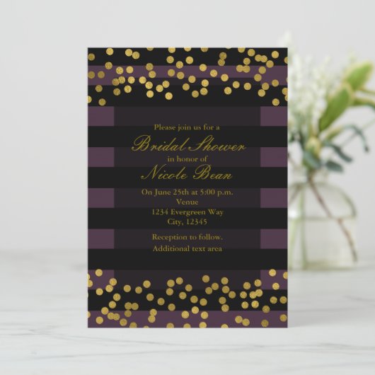 Invitation Points d'huile de Faux Gold de bandes violettes et (Debout devant)