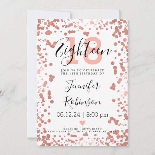 Invitation Points d'huile d'or Rose moderne 18e anniversaire (Devant)