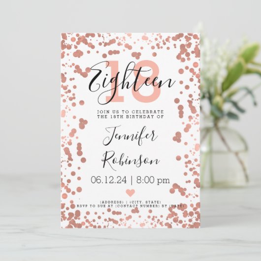 Invitation Points d'huile d'or Rose moderne 18e anniversaire (Debout devant)