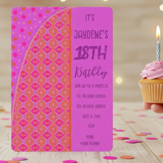 Invitation Points Diamants Rose Orange Violet
