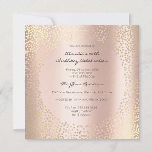 Invitation Points d'or rose Confetti Champaigne Anniversaire  (Devant)