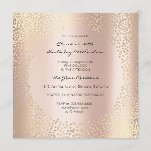 Invitation Points d'or rose Confetti Champaigne Anniversaire 